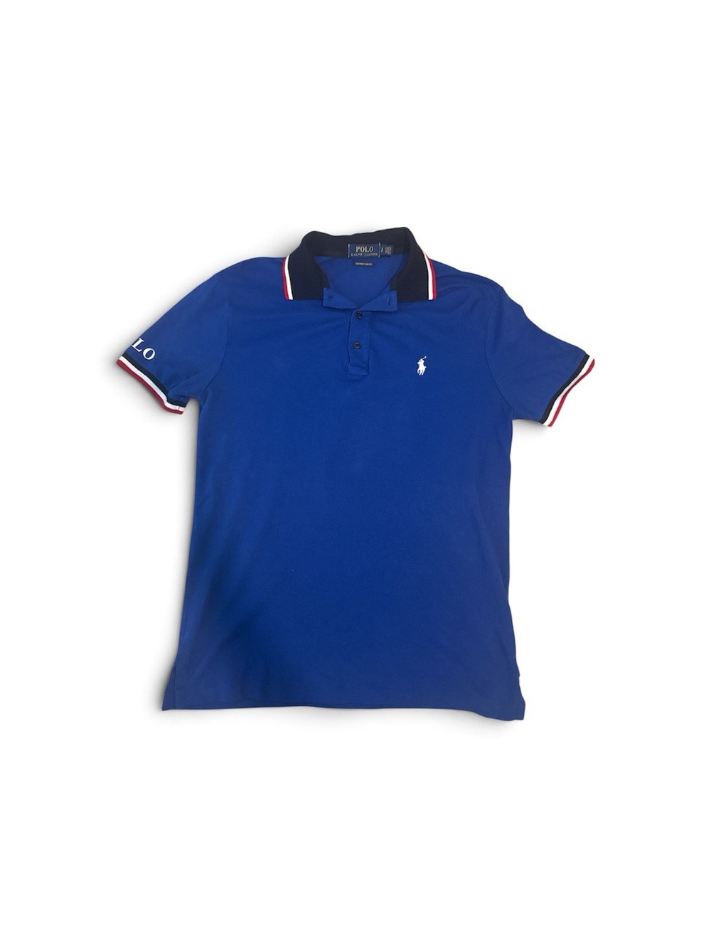 Ralph Lauren Blue Polo with Navy Collar and Red-White Trim